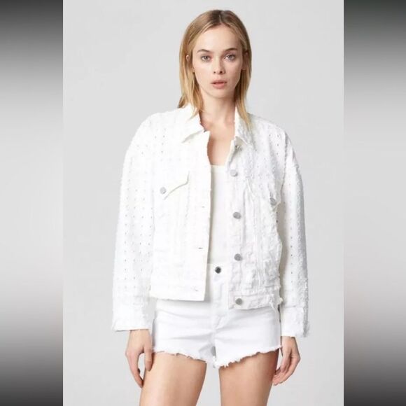 Blank NYC Eye On You White Distressed Denim Jacket - L - Picture 1 of 14
